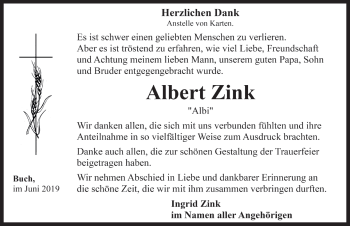 Traueranzeige von Albert Zink von Rothenburg