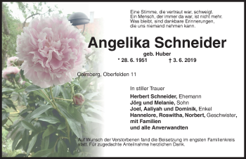 Traueranzeige von Angelika Schneider von Ansbach