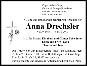 Traueranzeige von Anna Drechsler von Neustadt/ Scheinfeld/ Uffenheim