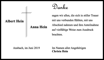 Traueranzeige von Anna Hein von Ansbach