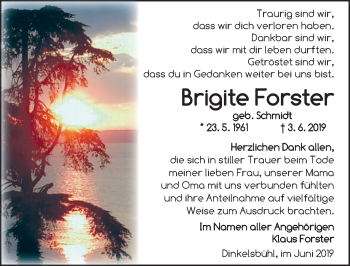 Traueranzeige von Brigite Forster von Dinkelsbühl/ Feuchtwangen