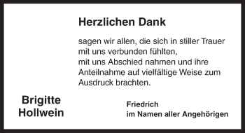 Traueranzeige von Brigitte Hollwein von Dinkelsbühl/ Feuchtwangen