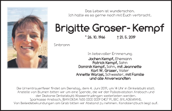 Traueranzeige von Brigitte Graser Kempf von Dinkelsbühl/ Feuchtwangen
