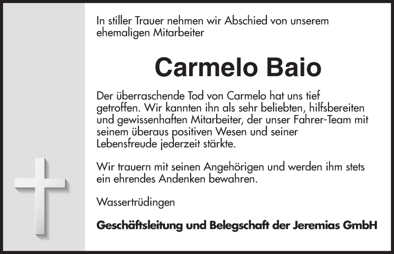  Traueranzeige für Carmelo Baio vom 05.06.2019 aus Dinkelsbühl/ Feuchtwangen