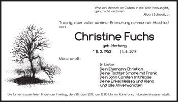 Traueranzeige von Christine Fuchs von Dinkelsbühl/ Feuchtwangen