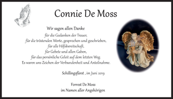 Traueranzeige von Cornelia  De Moss von Rothenburg