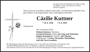 Traueranzeige von Cäzilie Kuttner von Ansbach