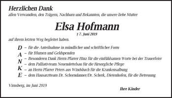 Traueranzeige von Elsa Hofmann von Ansbach