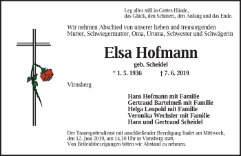 Traueranzeige von Elsa Hofmann von Ansbach