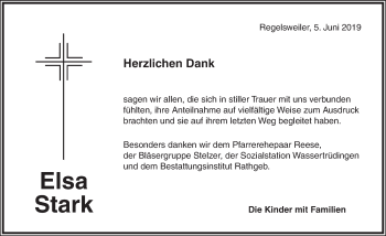 Traueranzeige von Elsa Stark von Dinkelsbühl/ Feuchtwangen