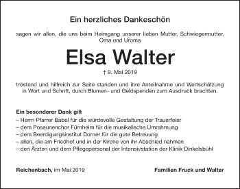 Traueranzeige von Elsa Walter von Dinkelsbühl/ Feuchtwangen