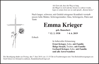 Traueranzeige von Emma Krieger von Dinkelsbühl/ Feuchtwangen