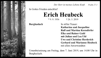 Traueranzeige von Erich Heubeck von Neustadt/ Scheinfeld/ Uffenheim