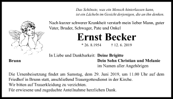 Traueranzeige von Ernst Becker von Neustadt/ Scheinfeld/ Uffenheim