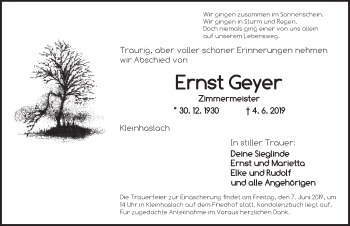 Traueranzeige von Ernst Geyer von Ansbach