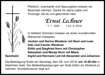 Traueranzeige von Ernst Lechner von Neustadt/ Scheinfeld/ Uffenheim