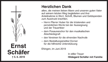 Traueranzeige von Ernst Schäfer von Dinkelsbühl/ Feuchtwangen