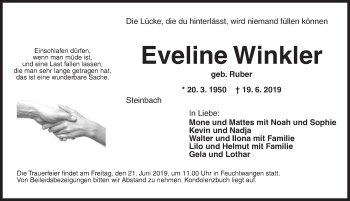 Traueranzeige von Eveline Winkler von Dinkelsbühl/ Feuchtwangen