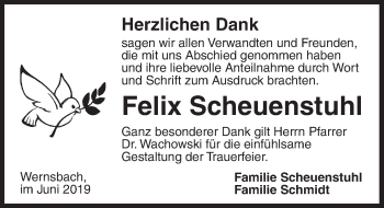 Traueranzeige von Felix Scheuenstuhl von Ansbach