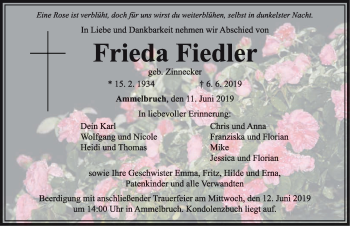 Traueranzeige von Frieda Fiedler von Dinkelsbühl/ Feuchtwangen