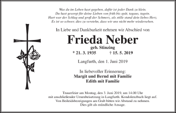 Traueranzeige von Frieda Neber von Dinkelsbühl/ Feuchtwangen