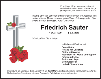 Traueranzeige von Friedrich Sauter von Ansbach