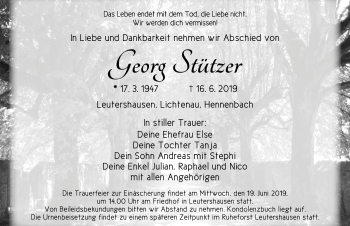 Traueranzeige von Georg Stützer von Neustadt/ Scheinfeld/ Uffenheim