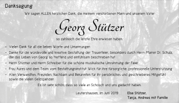 Traueranzeige von Georg Stützer von Rothenburg