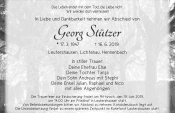 Traueranzeige von Georg Stützer von Rothenburg