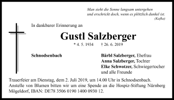 Traueranzeige von Gustl Salzberger von Neustadt/ Scheinfeld/ Uffenheim