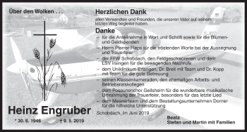 Traueranzeige von Heinz Engruber von Dinkelsbühl/ Feuchtwangen