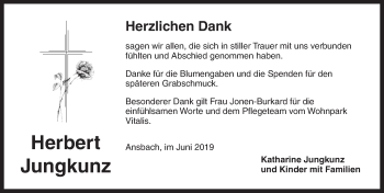 Traueranzeige von Herbert Jungkunz von Ansbach