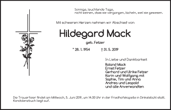 Traueranzeige von Hildegard Mack von Dinkelsbühl/ Feuchtwangen