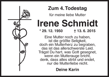 Traueranzeige von Irene Schmidt von Ansbach