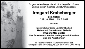 Traueranzeige von Irmgard Kraheberger von Ansbach