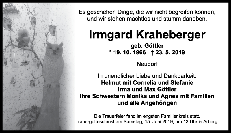  Traueranzeige für Irmgard Kraheberger vom 13.06.2019 aus Ansbach