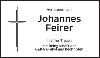 Traueranzeige von Johannes Feirer von Dinkelsbühl/ Feuchtwangen