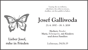 Traueranzeige von Josef Galliwoda von Ansbach