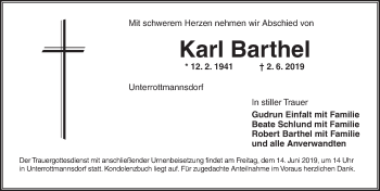 Traueranzeige von Karl Barthel von Ansbach