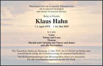 Traueranzeige von Klaus Hahn von Ansbach