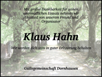 Traueranzeige von Klaus Hahn von Rothenburg