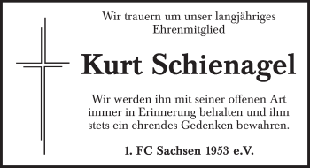 Traueranzeige von Kurt Schienagel von Ansbach