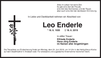 Traueranzeige von Leo Enderle von Ansbach