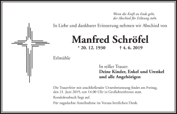 Traueranzeige von Manfred Schröfel von Dinkelsbühl/ Feuchtwangen