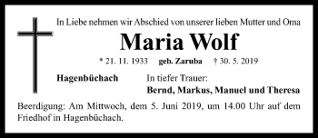 Traueranzeige von Maria Wolf von Neustadt/ Scheinfeld/ Uffenheim