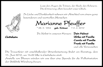 Traueranzeige von Marianne Pfeuffer von Neustadt/ Scheinfeld/ Uffenheim