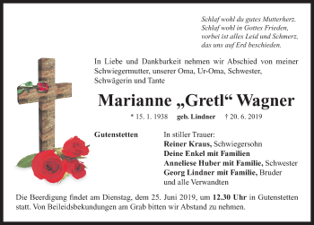 Traueranzeige von Marianne Gretl Wagner von Neustadt/ Scheinfeld/ Uffenheim