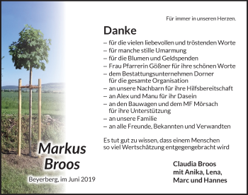 Traueranzeige von Markus Broos von Dinkelsbühl/ Feuchtwangen