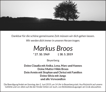 Traueranzeige von Markus Broos von Dinkelsbühl/ Feuchtwangen