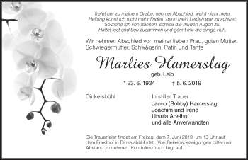 Traueranzeige von Marlies Hamerslag von Dinkelsbühl/ Feuchtwangen